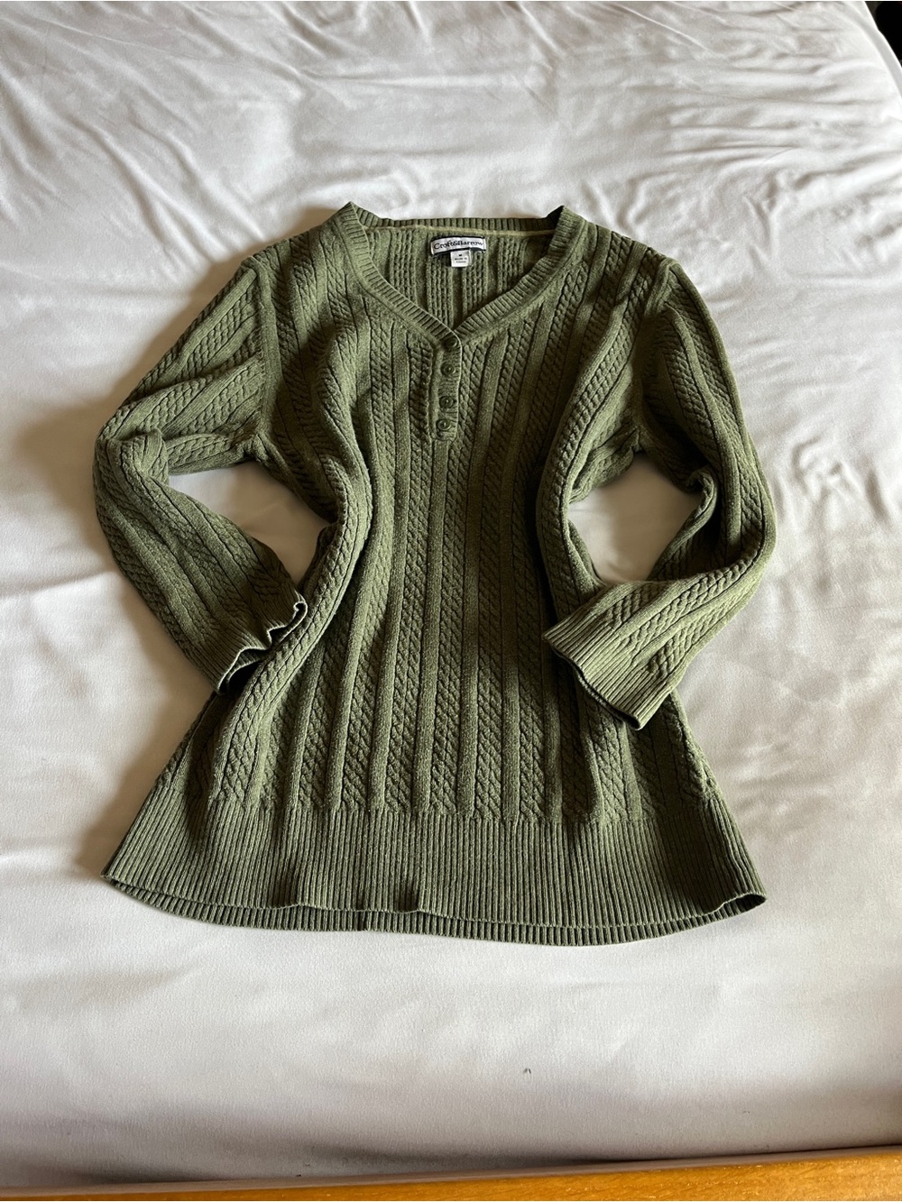 croft & barrow Olive Green Cable Knit V-Neck Long Sleeve Top